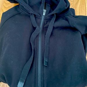 Black athleta front zip sweatshirt hood and pockets thicker material